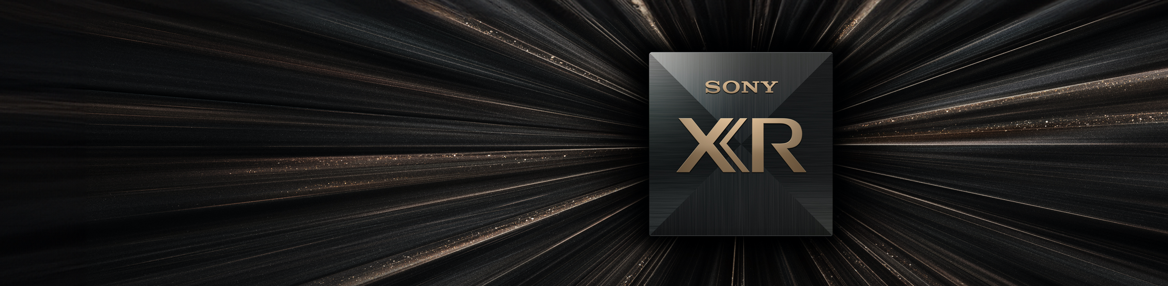 Representación 3D del logotipo de XR Processor de Sony con ráfagas de luz en el fondo.