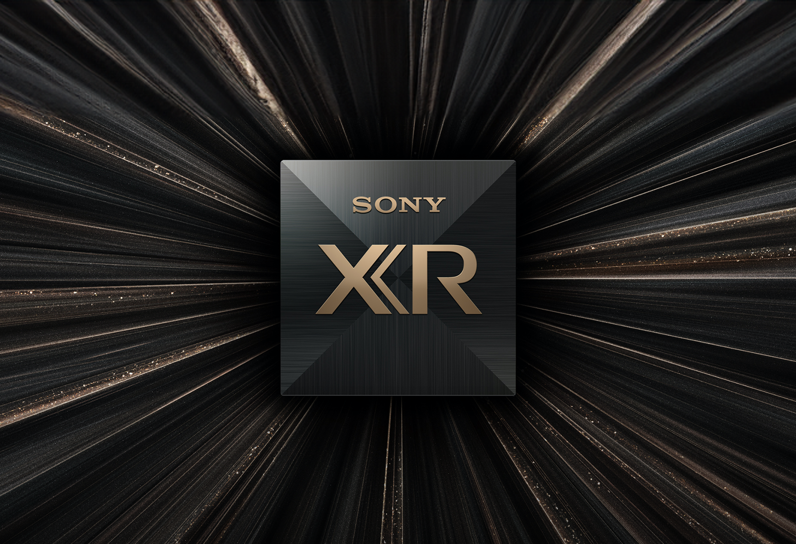 Representación 3D del logotipo de XR Processor de Sony con ráfagas de luz en el fondo.